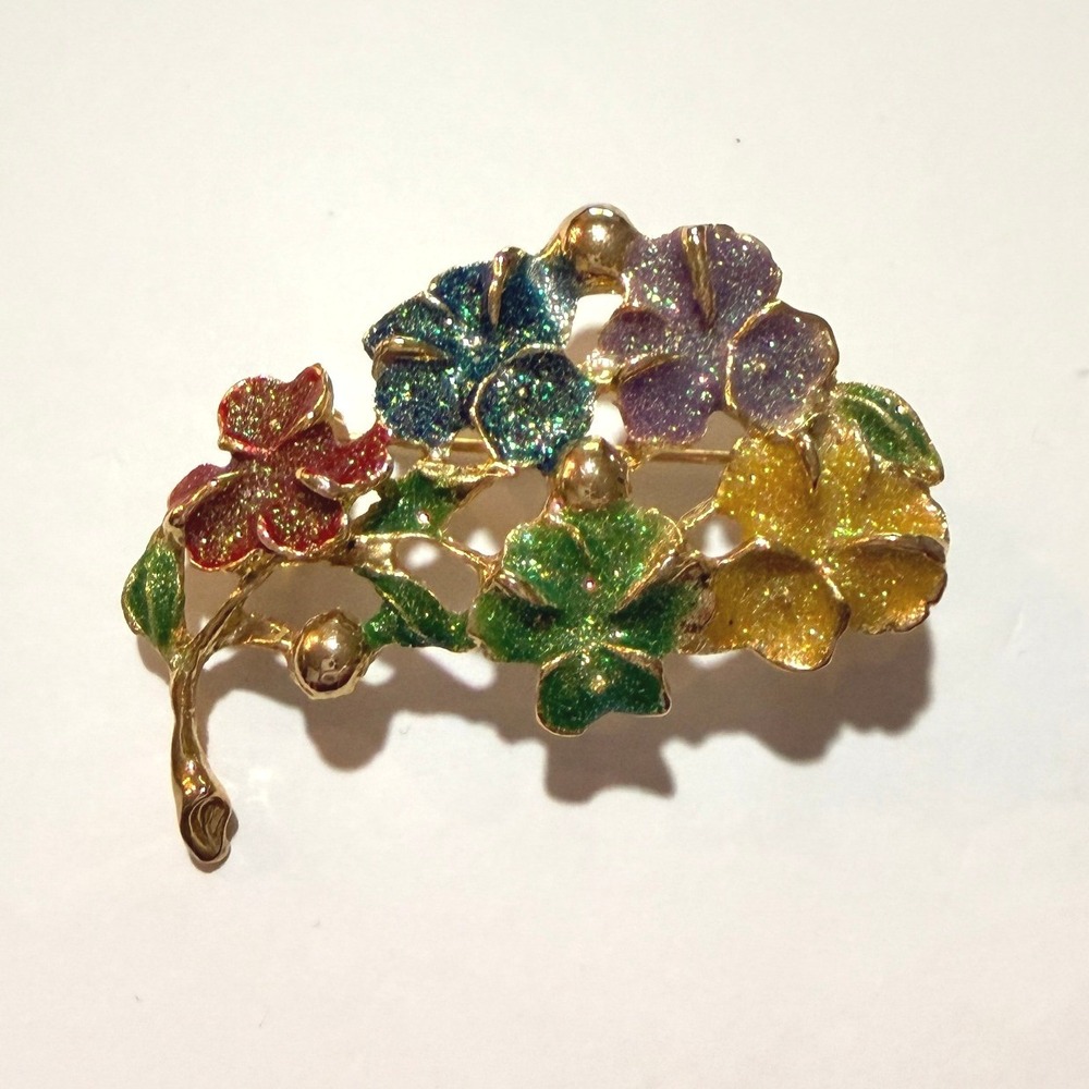 Floral Brooch Multicolor Glitter Enamel Cottagecore Flower Garden Pin